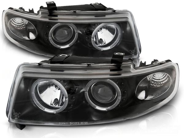 Scheinwerfer Angel Eyes für Seat Leon 1M / Toledo 1M Bj. 99-06 Schwarz